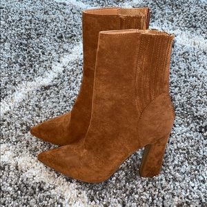 Natural Suede Pointed Toe Bootie